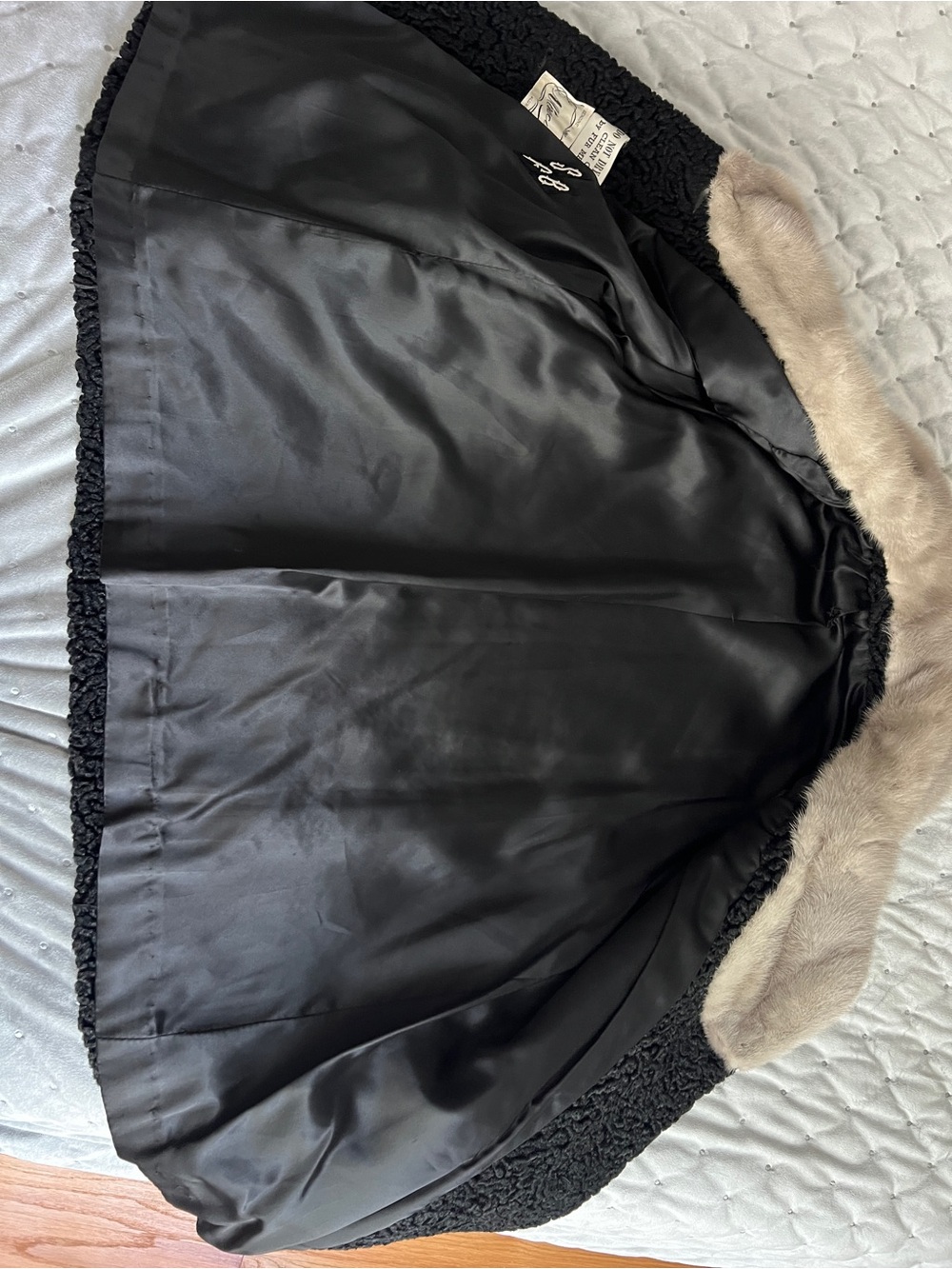 Vintage Black Persian Lamb Theater Coat Luxury Mink Fur Collar Opera Jacket - Picture 11 of 15